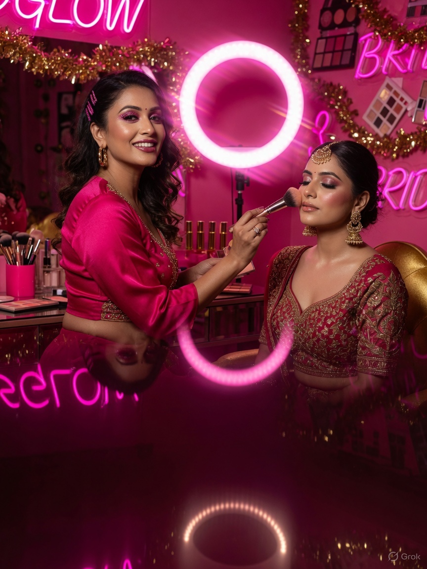 Makeup artist doing bridal glam