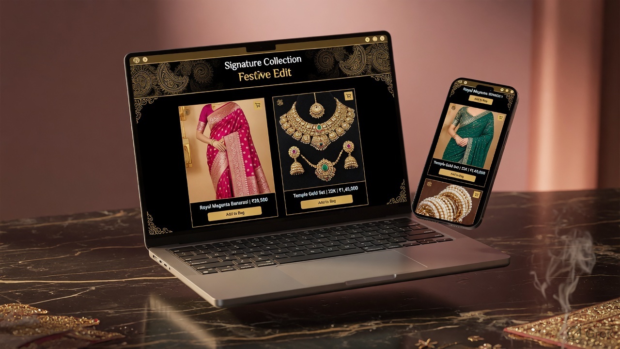 Premium shop and restaurant menu on laptop and phone
