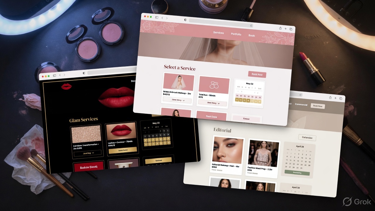 Makeup artist website layout mockups
